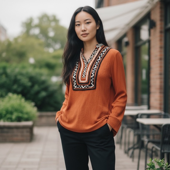 THML Rust Embroidered Tunic Top - Picture 3 of 3